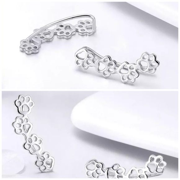 925 Silver Pawprint Earrings - Picture 2 of 4